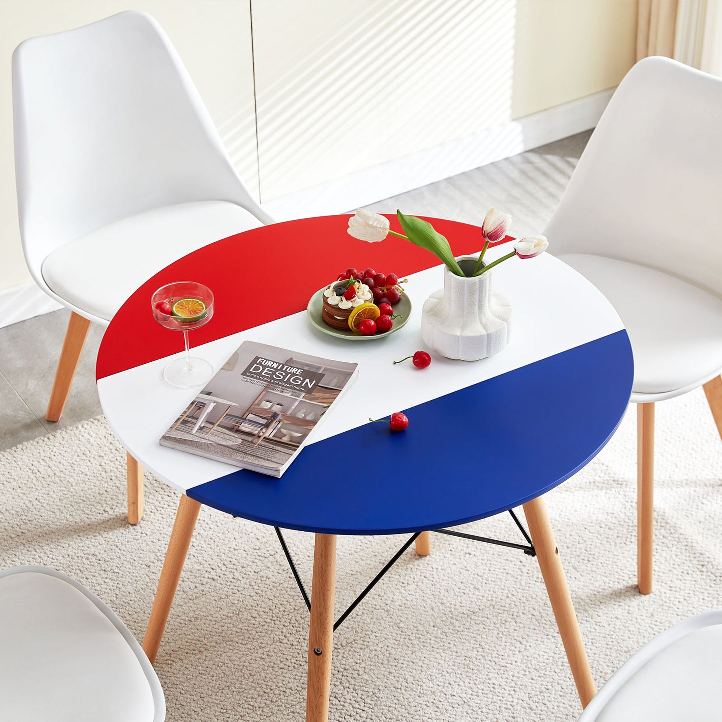 Table à Manger Ronde Scandinave avec Pieds en Hêtre - 80 x 80 x 75 cm - France