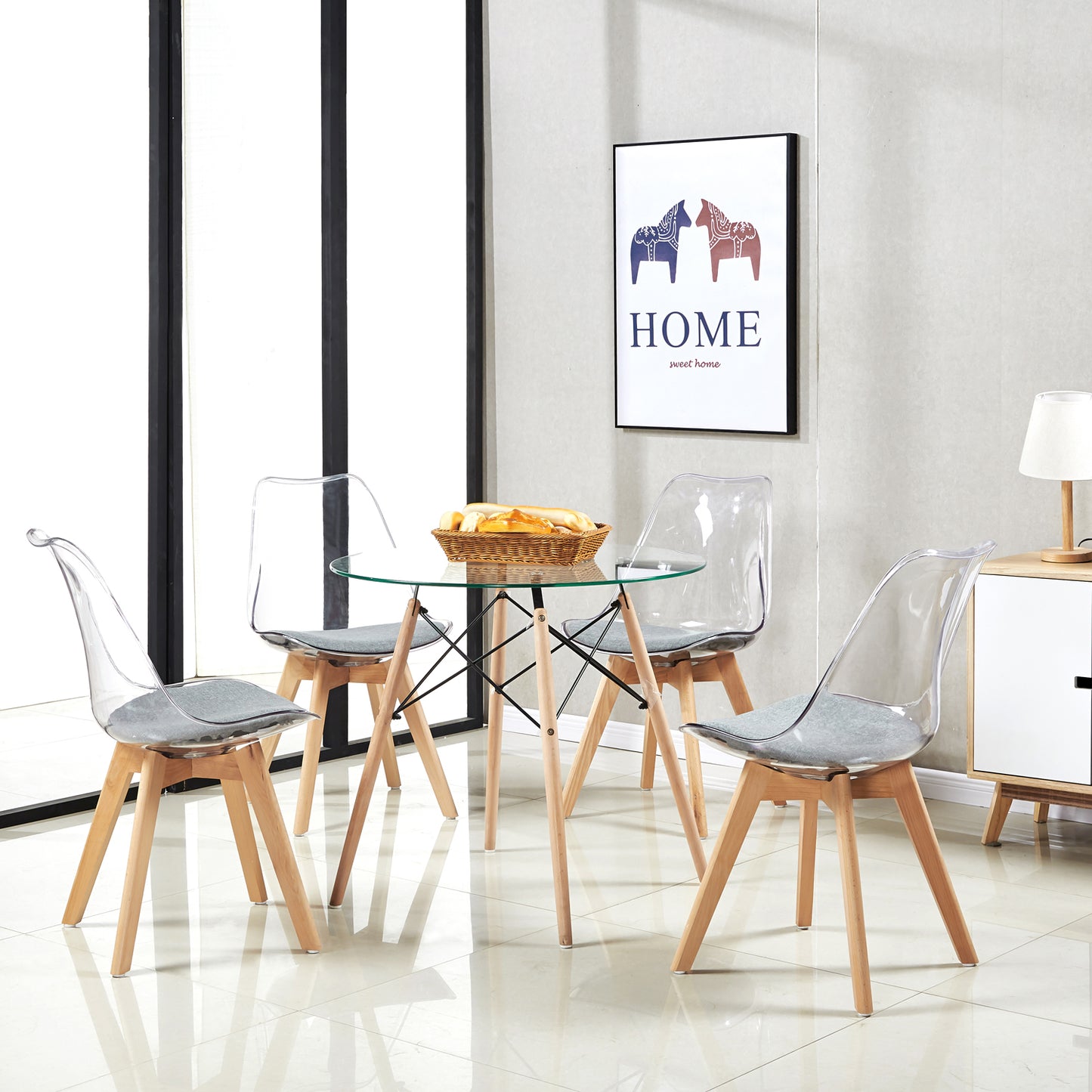 Table à Manger Scandinave Transparente pour 2 à 4 Personnes - 80 x 80 x 73 cm