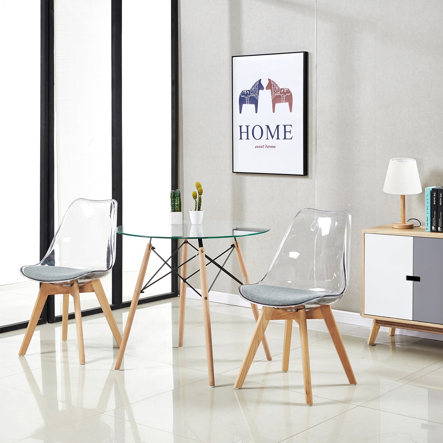 Table à Manger Scandinave Transparente pour 2 à 4 Personnes - 80 x 80 x 73 cm