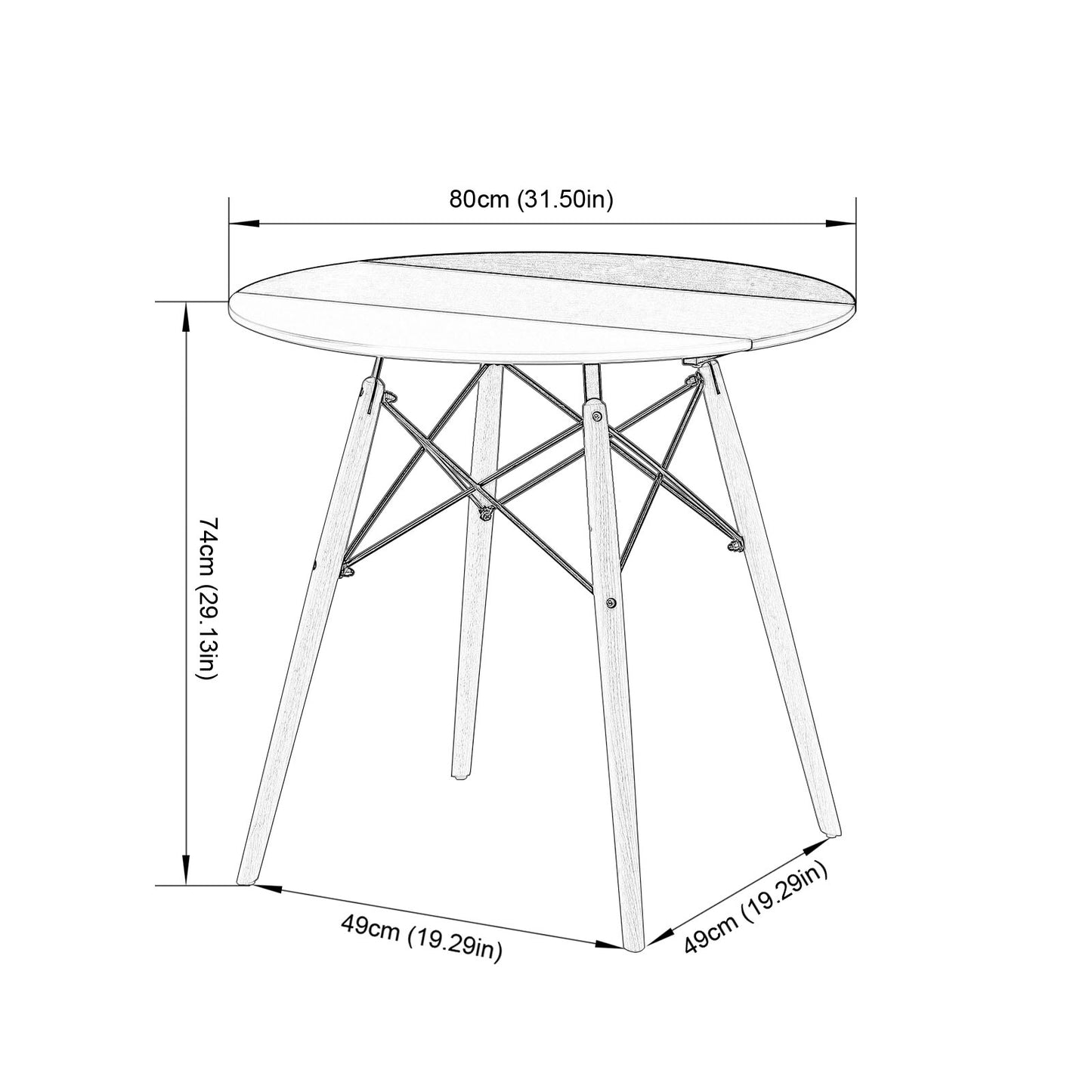 Table à Manger Ronde Scandinave avec Pieds en Hêtre - 80 x 80 x 75 cm - France