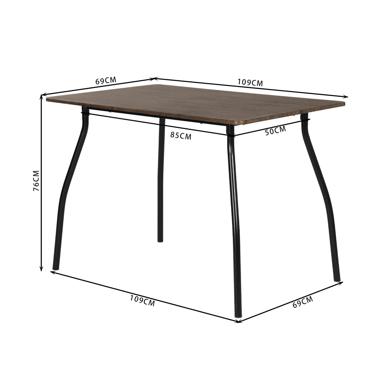 Ensemble de Table et Chaises - Table de Salle à Manger de 109x69x76cm avec 4 Chaises -Noir--Industriel
