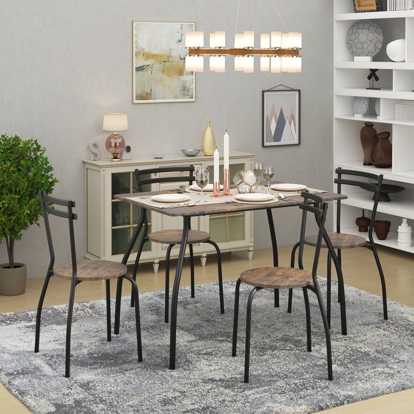 Ensemble de Table et Chaises - Table de Salle à Manger de 109x69x76cm avec 4 Chaises -Noir--Industriel