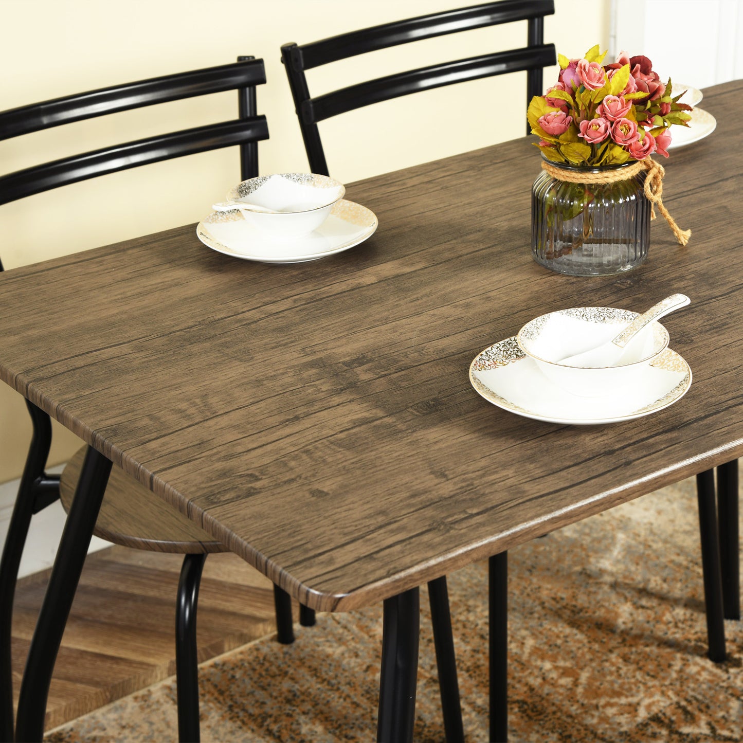 Ensemble de Table et Chaises - Table de Salle à Manger de 109x69x76cm avec 4 Chaises -Noir--Industriel