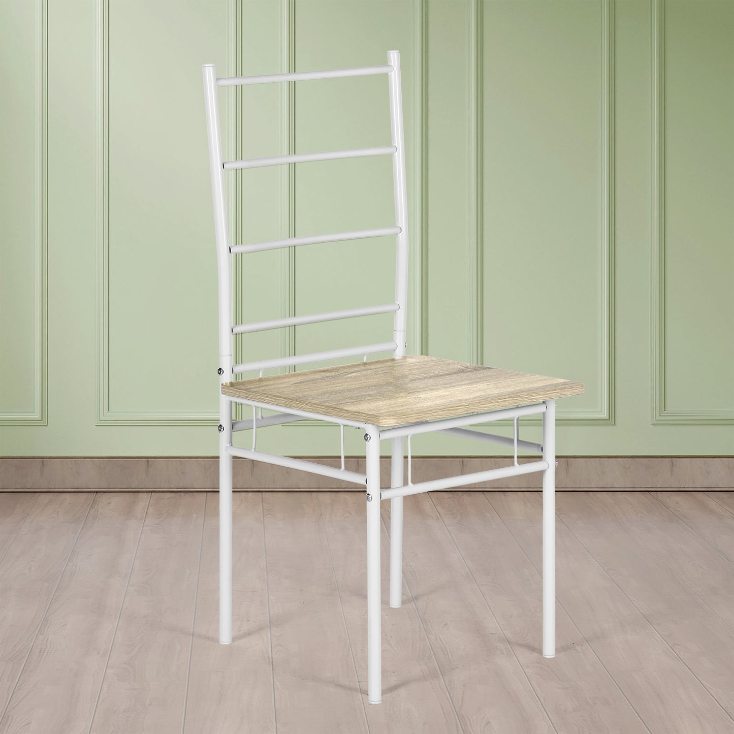 Ensemble de 6 chaises de salle à manger à dossier haut en hêtre clair et pieds en fer blanc de style industriel