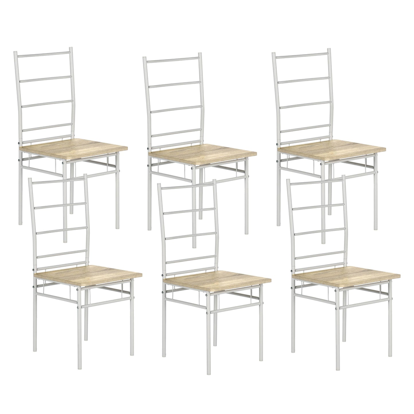Ensemble de 6 chaises de salle à manger à dossier haut en hêtre clair et pieds en fer blanc de style industriel