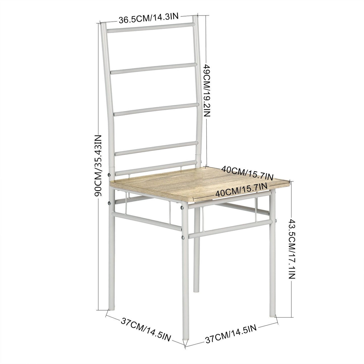 Ensemble de 6 chaises de salle à manger à dossier haut en hêtre clair et pieds en fer blanc de style industriel