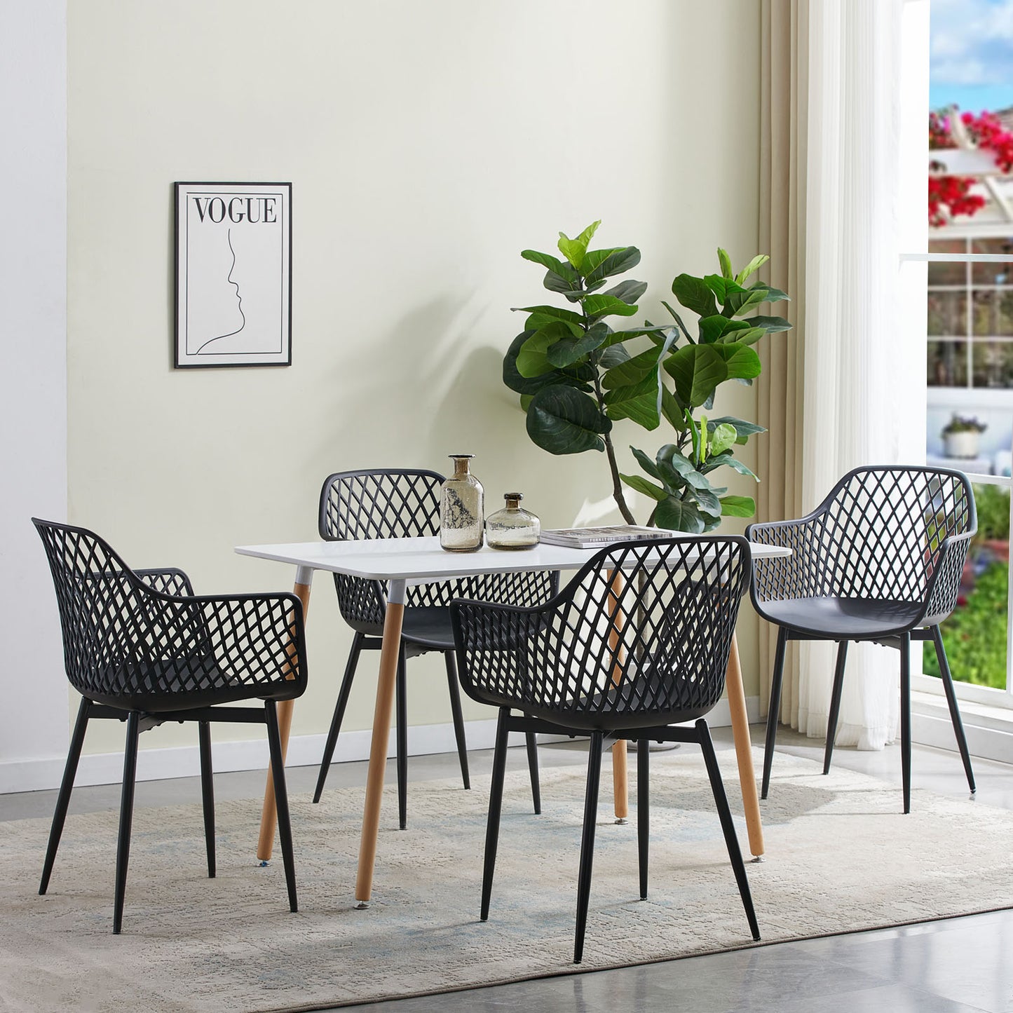 Lot de 4 Chaises de Salle à Manger de Style Scandinave - Noir