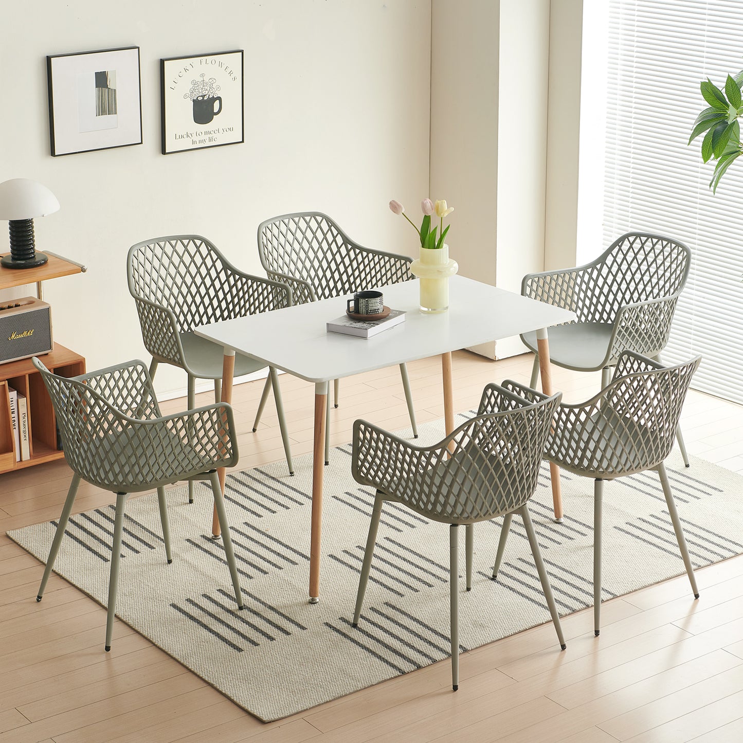 Lot de 6 chaises de jardin avec accoudoirs, fauteuil lounge - Chaises de jardin - Charge maximale : 120 kg - Gris