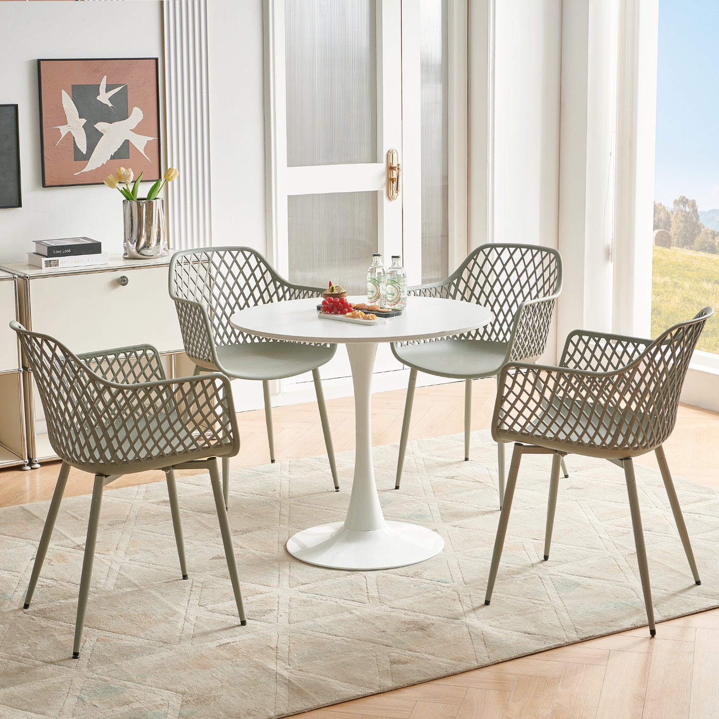 Lot de 4 chaises de jardin avec accoudoirs, fauteuil lounge - Chaises de jardin - Charge maximale : 120 kg - Gris