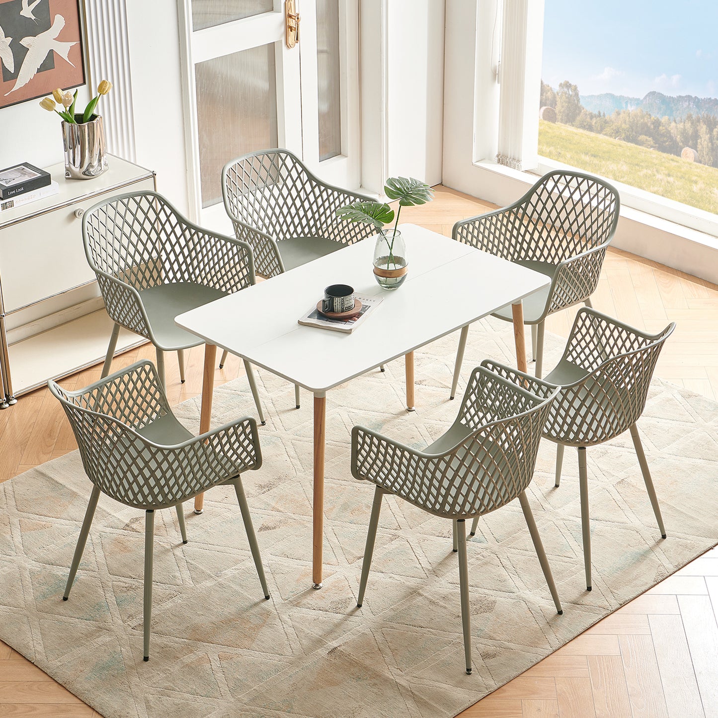 Lot de 6 chaises de jardin avec accoudoirs, fauteuil lounge - Chaises de jardin - Charge maximale : 120 kg - Gris