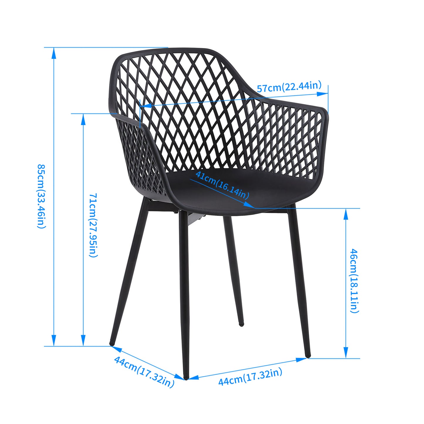 Lot de 6 Chaises de Salle à Manger de Style Scandinave - Noir - Idéales pour Terrasse, Jardin et Extérieur