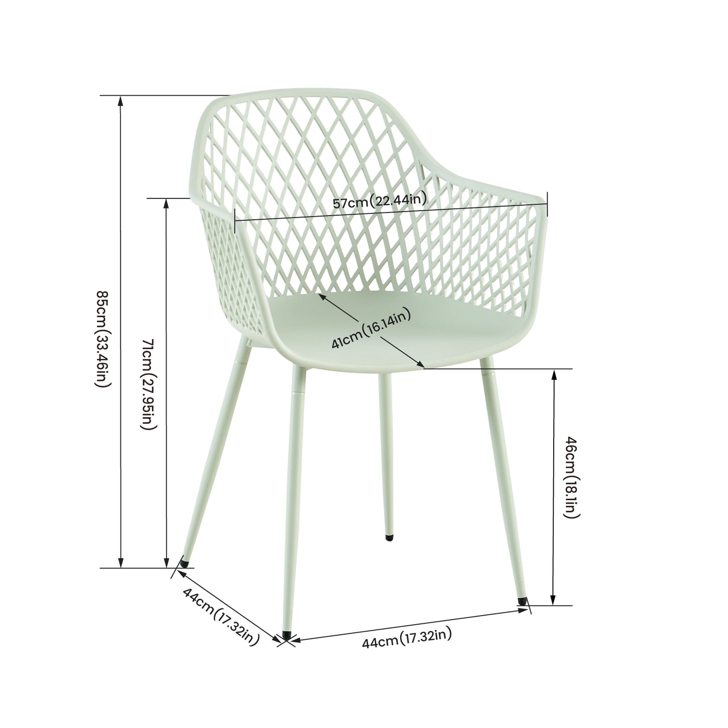 Lot de 6 chaises de jardin, avec accoudoirs, pieds en métal, pour extérieur, terrasse, balcon, jardin, charge maximale : 120 kg
