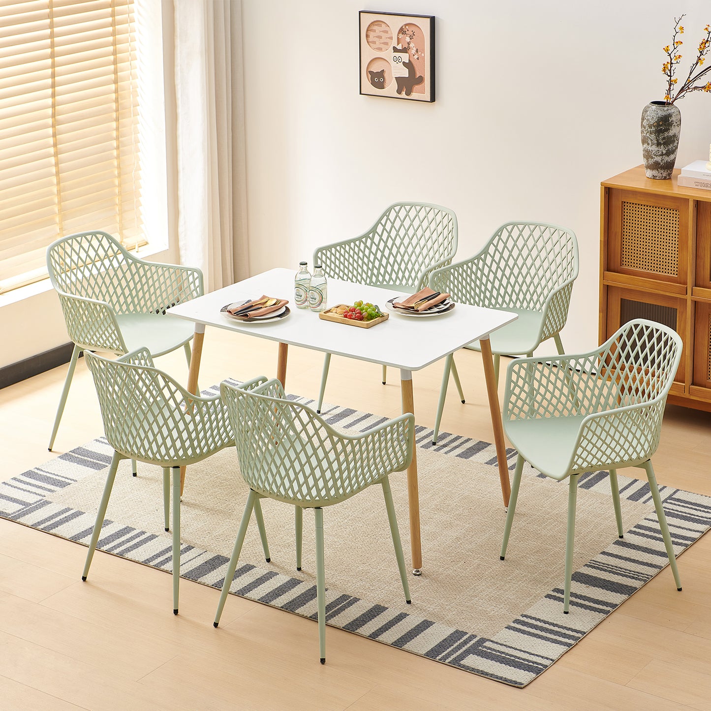 Lot de 6 chaises de jardin, avec accoudoirs, pieds en métal, pour extérieur, terrasse, balcon, jardin, charge maximale : 120 kg