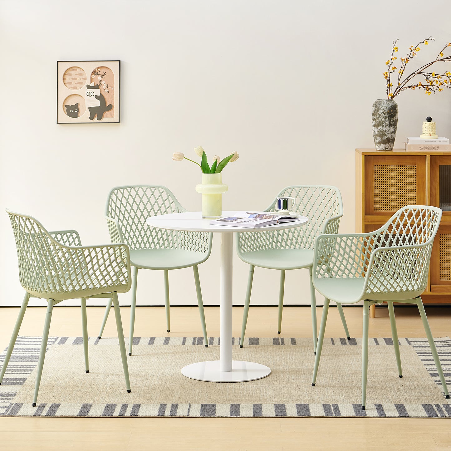 Lot de 6 chaises de jardin, avec accoudoirs, pieds en métal, pour extérieur, terrasse, balcon, jardin, charge maximale : 120 kg