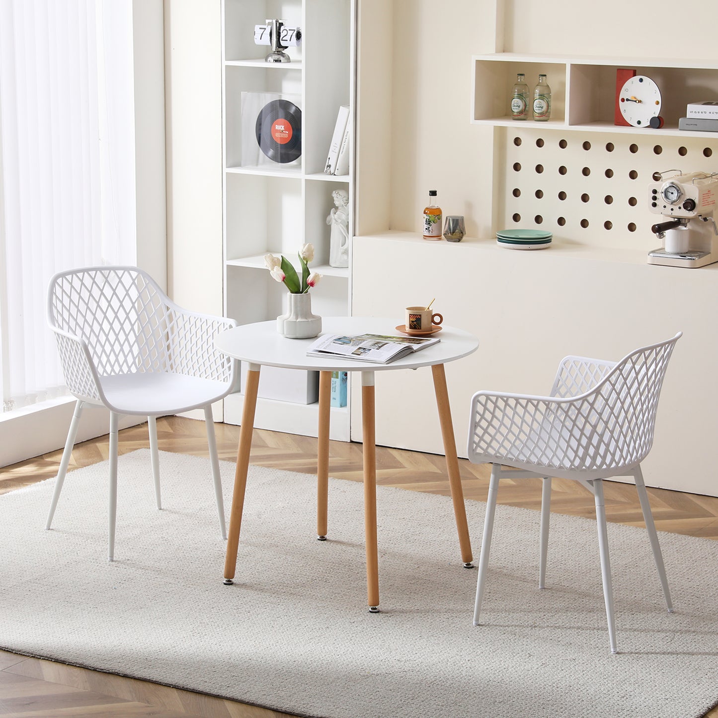 Lot de 2 Fauteuil Chaises Blanc Plastique Scandinave Chaise de Salle à manger