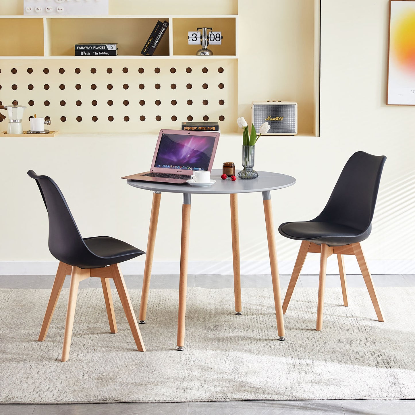 Table à Manger Ronde en Bois de Style Nordique Scandinave - 80 x 80 x 74 cm - Grise