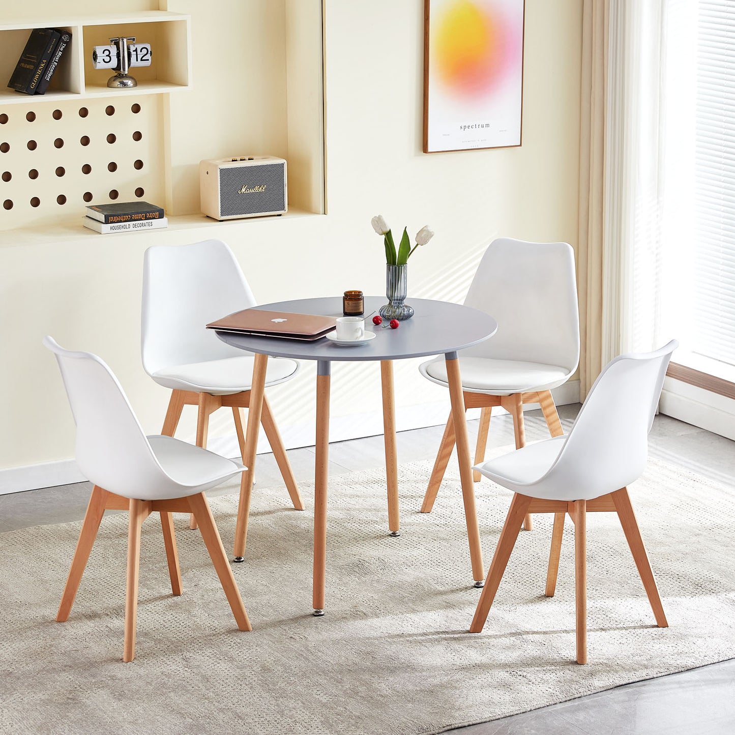 Table à Manger Ronde en Bois de Style Nordique Scandinave - 80 x 80 x 74 cm - Grise