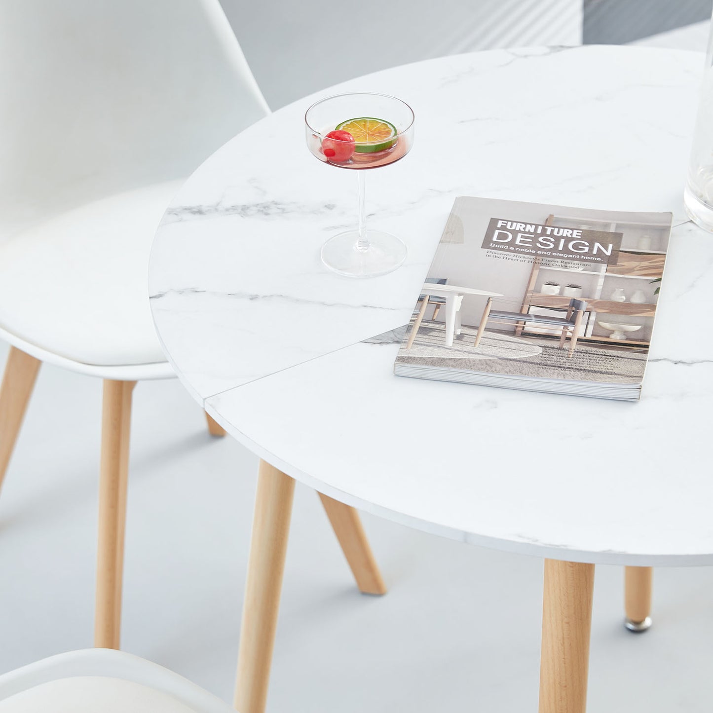 Table à Manger Ronde en Bois de Style Scandinave Nordique - 80 x 80 x 74 cm - Effet Marbré
