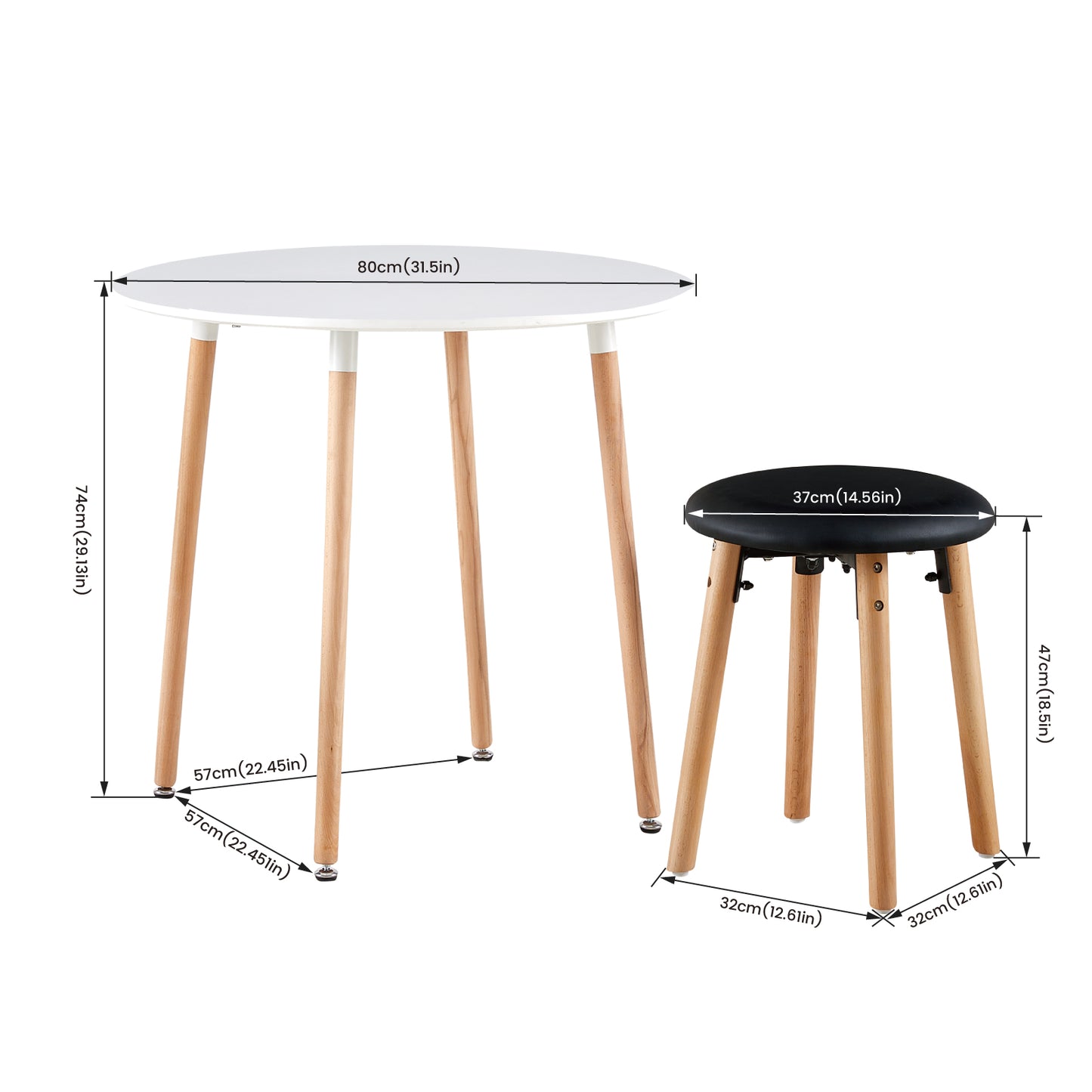 Ensemble table et chaises 4 personnes Blanc et 4 noir chaises Design Scandinave - pour Cuisine, Salle à Manger, Salon