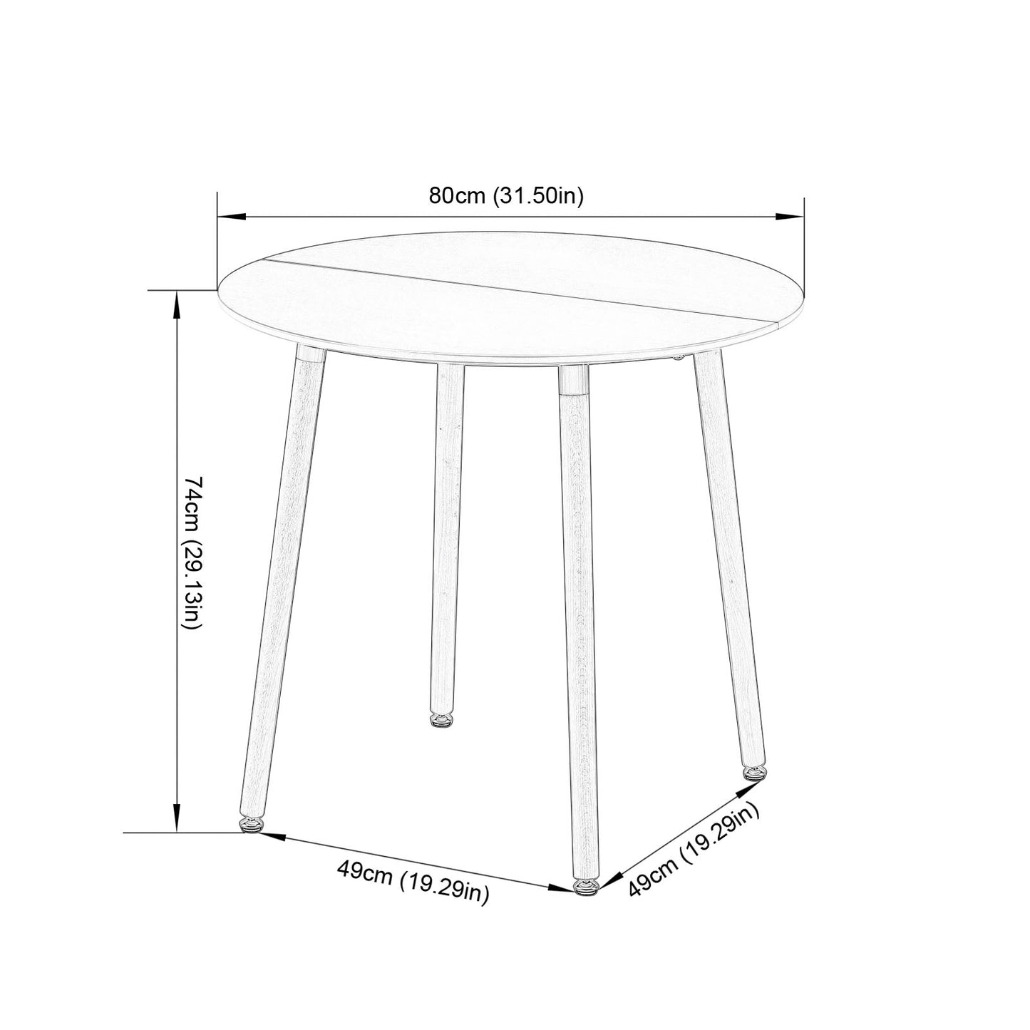 Table à Manger Ronde en Bois de Style Nordique Moderne Scandinave - 80 x 80 x 74 cm - Marron