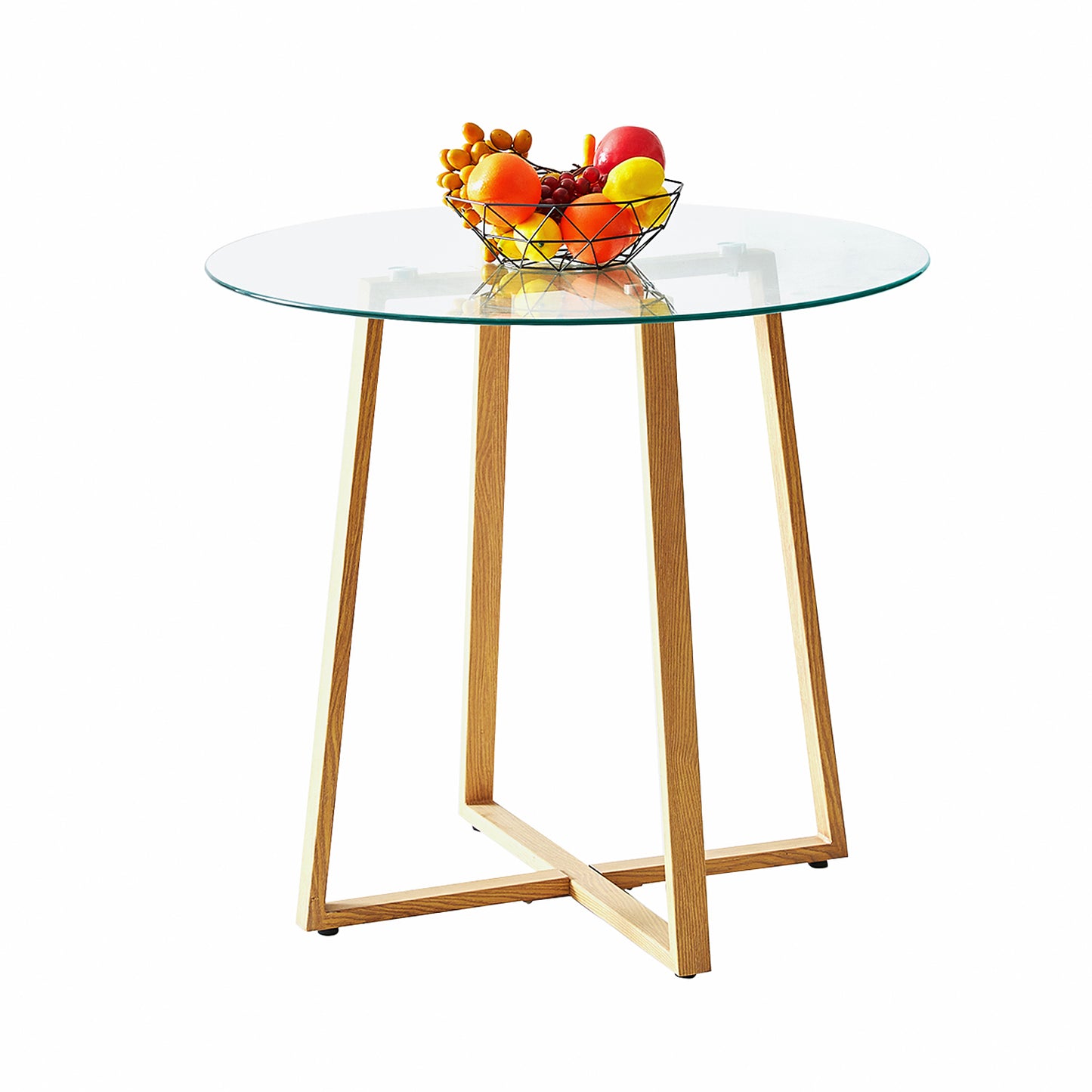 Ensemble table and chaises Scandinave - Table Ronde Transparente Φ80*75cm et 4 Chaises Noires Élégantes 46x43x83cm