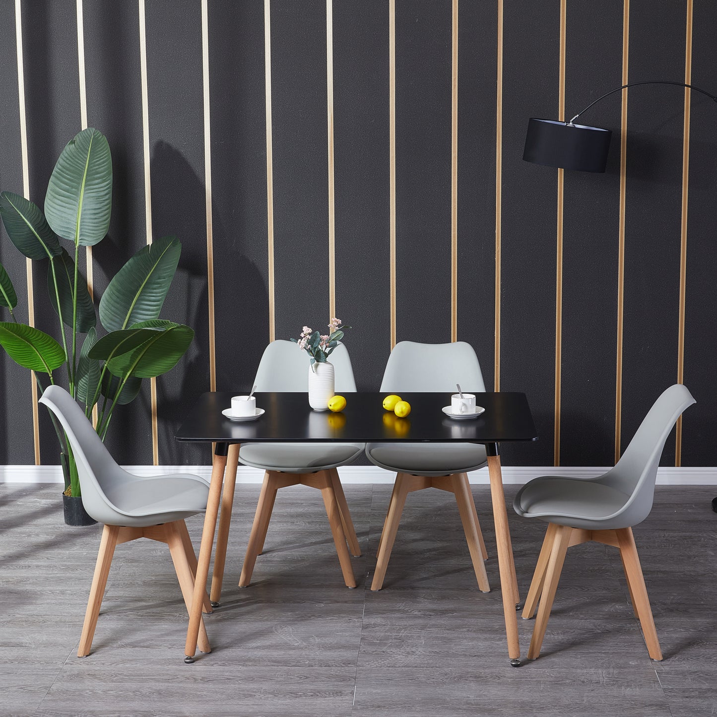Ensemble de Table et Chaises Scandinave pour 2 à 4 Personnes - Table Noire et 4 Chaises Grises Élégantes pour Salle à Manger