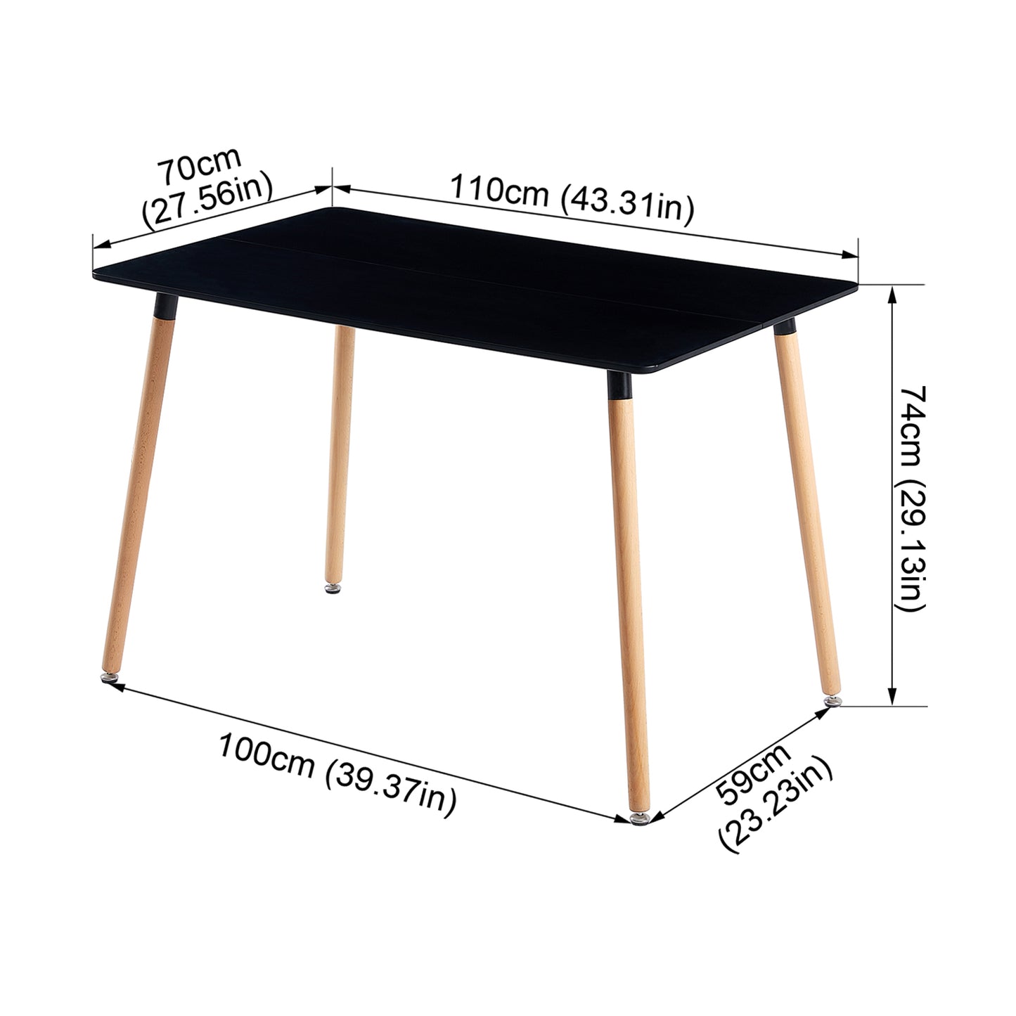 Table à Manger Rectangulaire en Bois - Style Scandinave Simple à Quatre Pieds - 110 x 70 x 73 cm - Noir