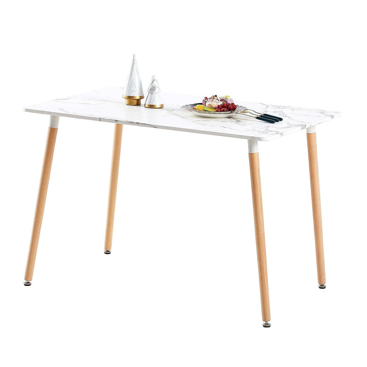 Table à Manger pour 4 à 6 Personnes au Style Moderne - Plateau en Placage de Marbre Mat avec Pieds en Bois - 110 x 70 x 73 cm