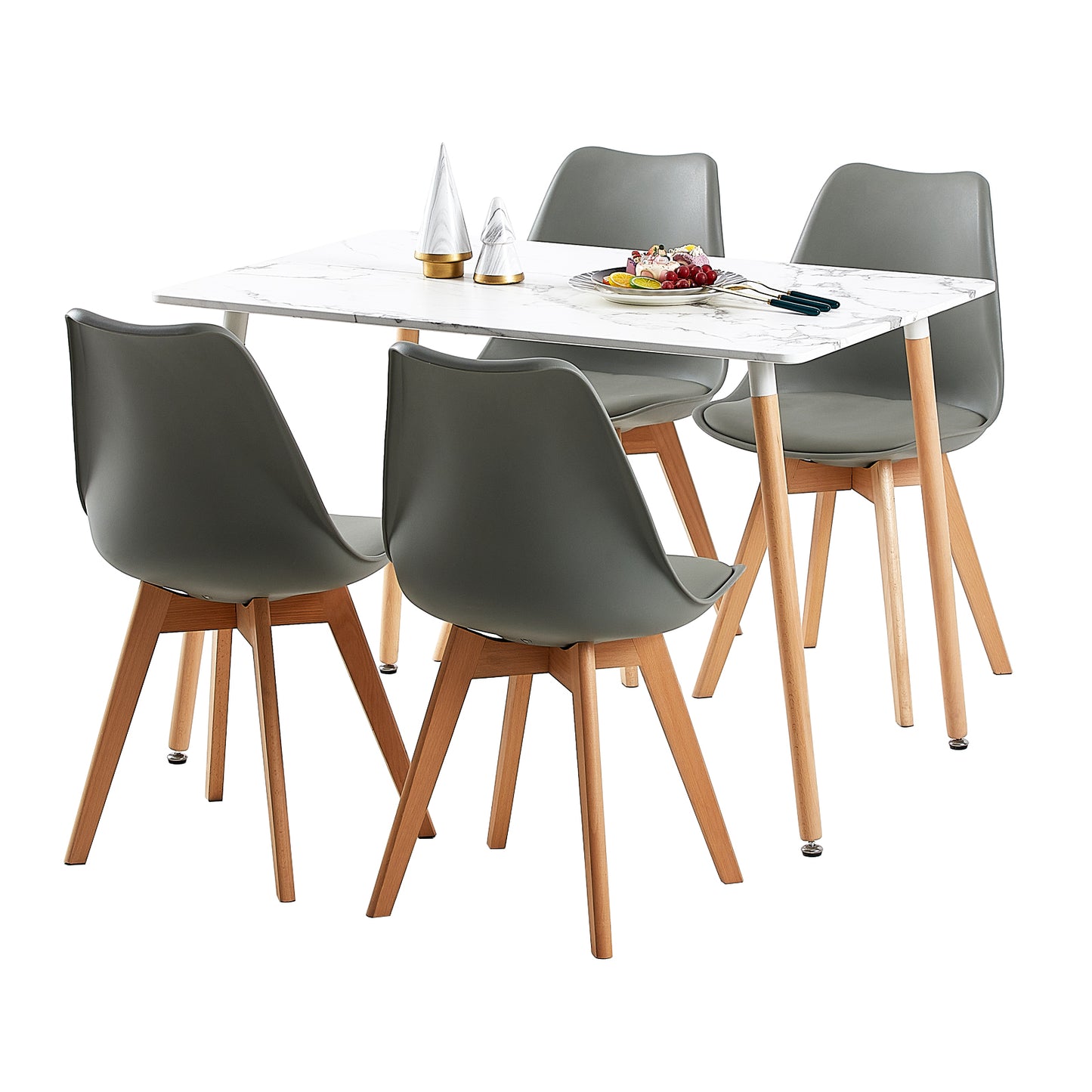 Table à Manger pour 4 à 6 Personnes au Style Moderne - Plateau en Placage de Marbre Mat avec Pieds en Bois - 110 x 70 x 73 cm