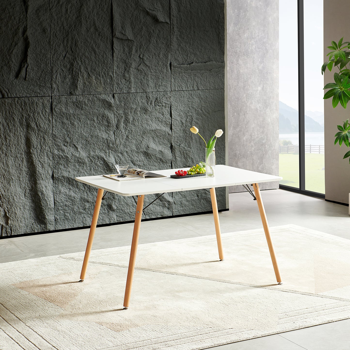Table à Manger pour 4 à 6 Personnes au Style Moderne, Bureau, Adaptée à la Cuisine, Manger, Salon et au Bureau,120x80x73.5 cm--Blanc