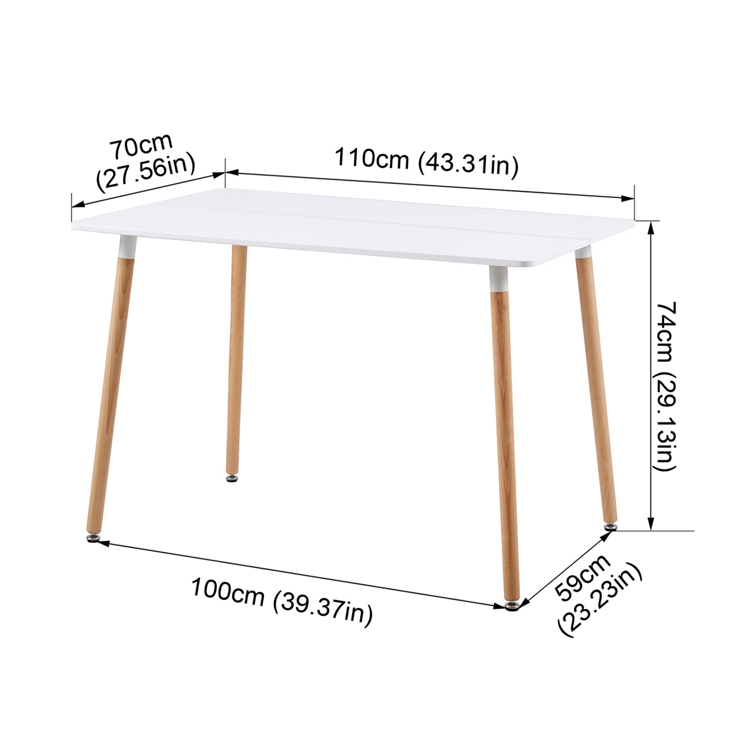 Table à Manger Rectangulaire en Bois Style Scandinave - 110 x 70 x 73 cm - Blanc