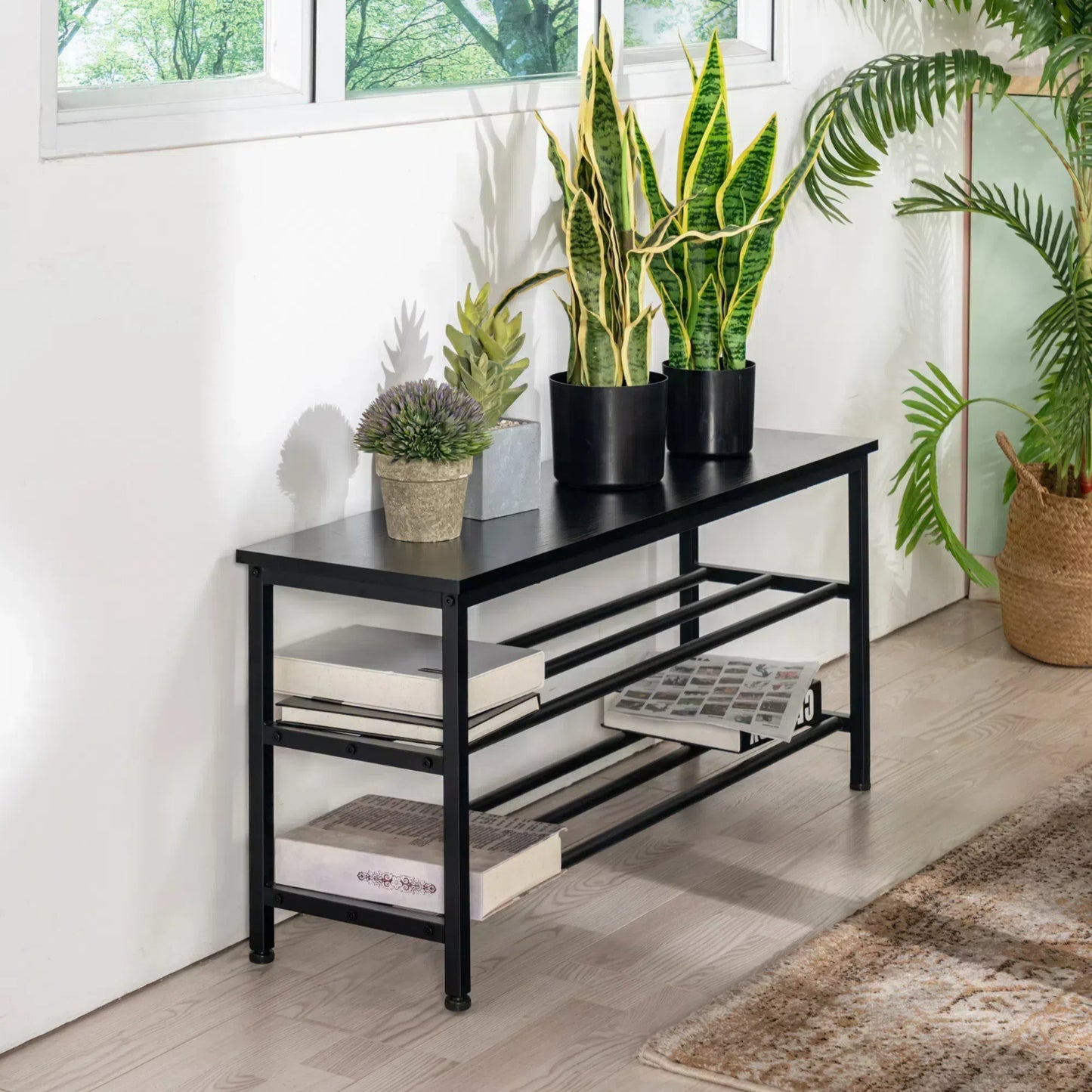 Étagère à Chaussures 3 Niveaux, 100 x 30 x 45 cm - Noir, Pour Entrée, Chambre et Dressing, Range Plusieurs Paires