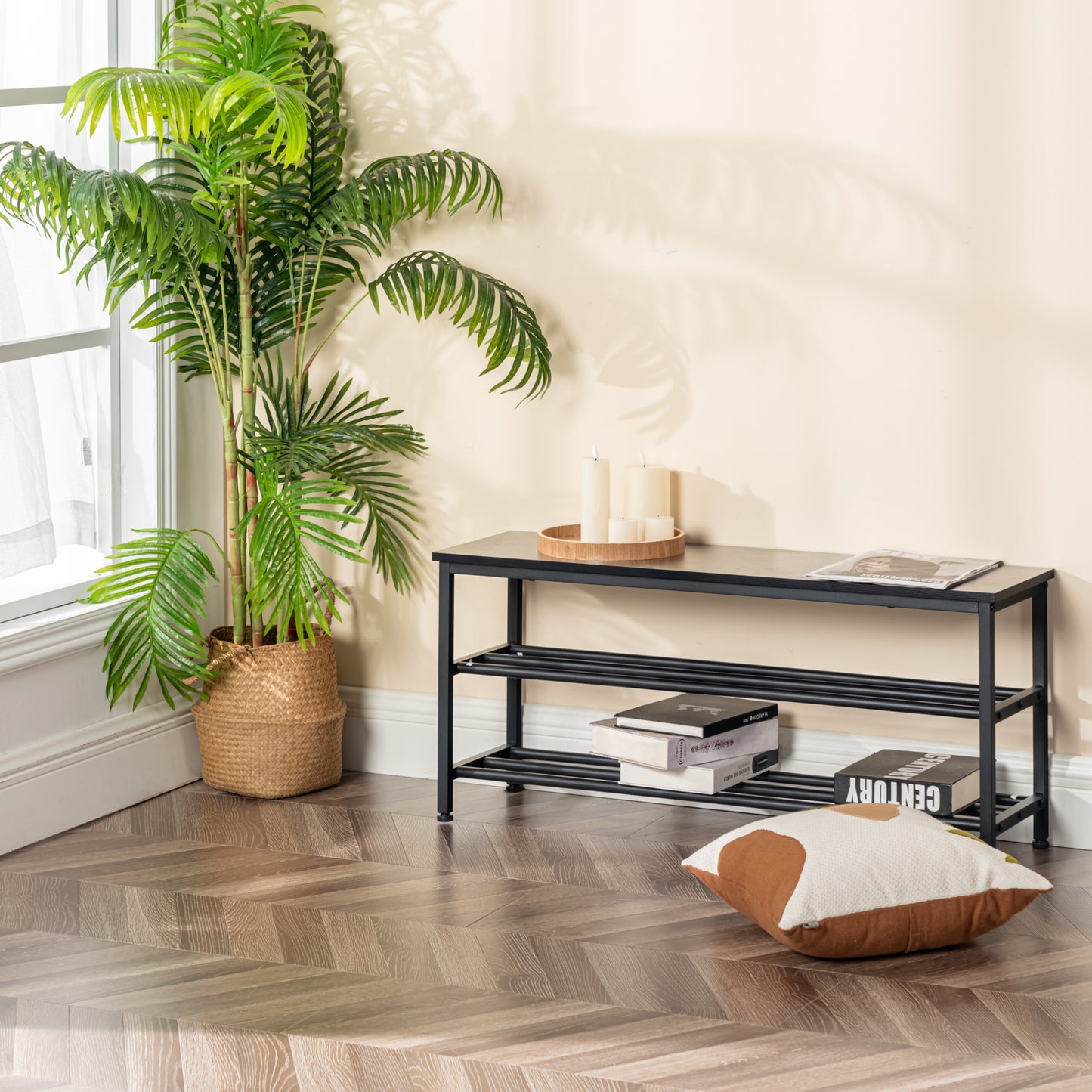 Étagère à Chaussures 3 Niveaux, 100 x 30 x 45 cm - Noir, Pour Entrée, Chambre et Dressing, Range Plusieurs Paires