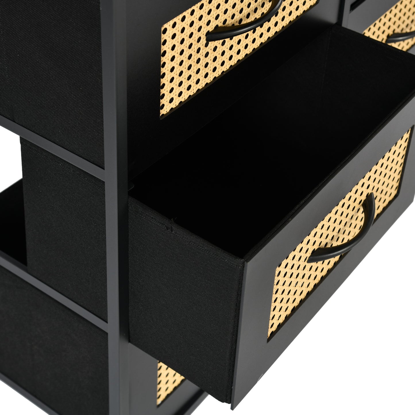 Buffet industriel 8 tiroirs, buffet 8 tiroirs en tissu non tissé, meuble de rangement pour salon, cuisine, salle à manger, 80x 30 x 92.5 cm--Noir