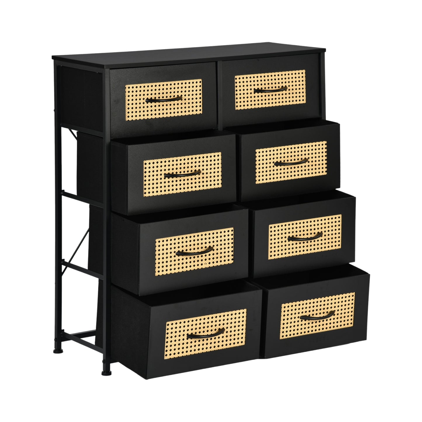 Buffet industriel 8 tiroirs, buffet 8 tiroirs en tissu non tissé, meuble de rangement pour salon, cuisine, salle à manger, 80x 30 x 92.5 cm--Noir