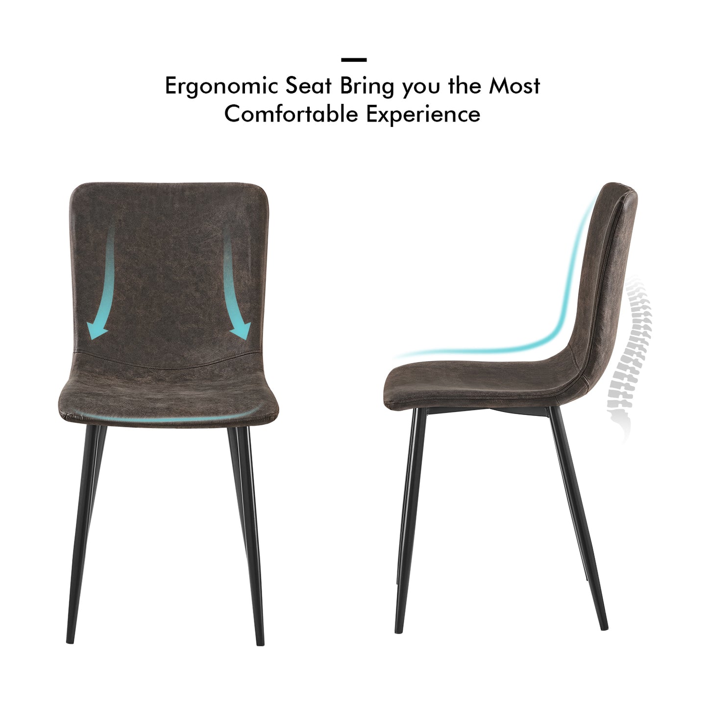 Lot de 2 Chaises de Salle à Manger avec Pieds en Métal - Noir