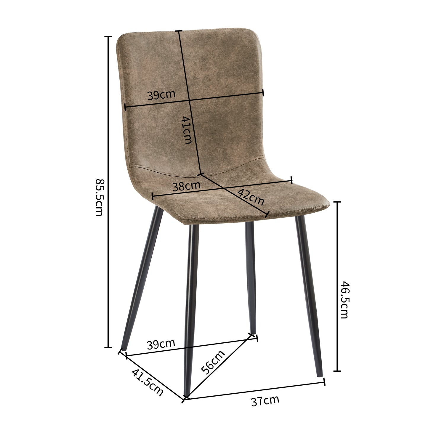 Lot de 2 Chaises de Salle à Manger avec Pieds en Métal - Marron