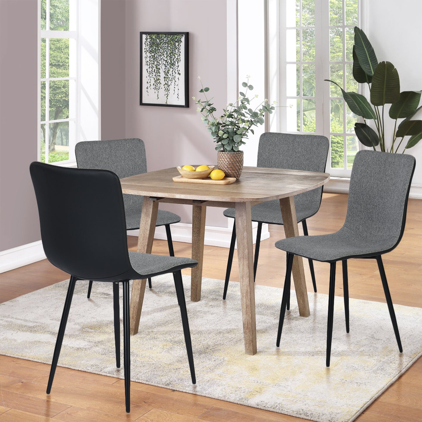 Lot de 4 Chaises de Salle à Manger en Tissu PU avec Pieds en Métal - Gris