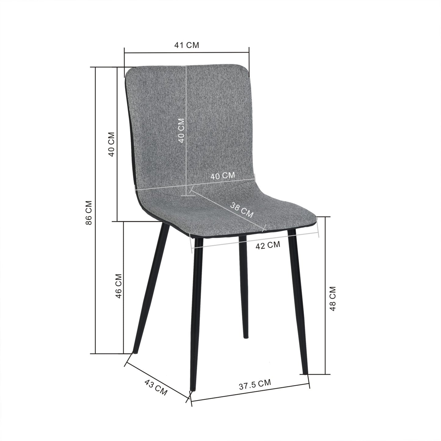 Lot de 2 Chaises de Salle à Manger en Tissu PU avec Pieds en Métal - Gris