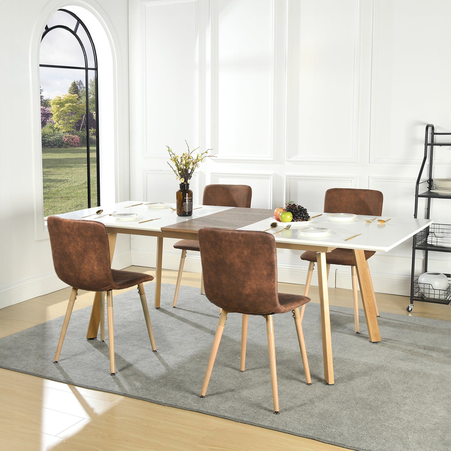 Lot de 4 Chaises de Salle à Manger Tissu Marron avec Pieds en Bois