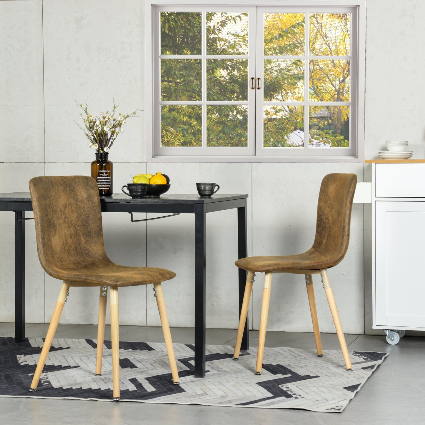 Lot de 2 Chaises de Salle à Manger Daim Marron avec Pieds en Bois