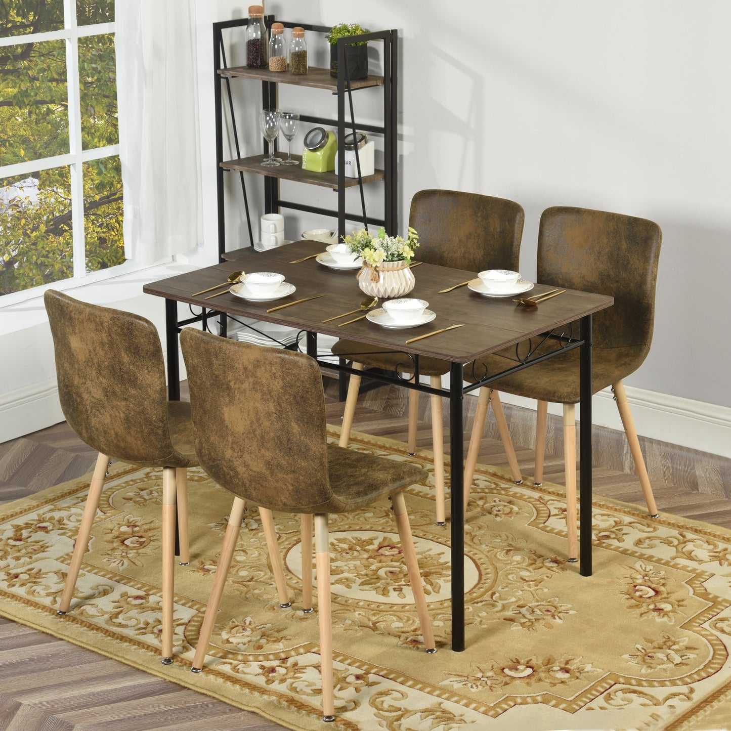 Lot de 4 Chaises de Salle à Manger Daim Marron avec Pieds en Bois