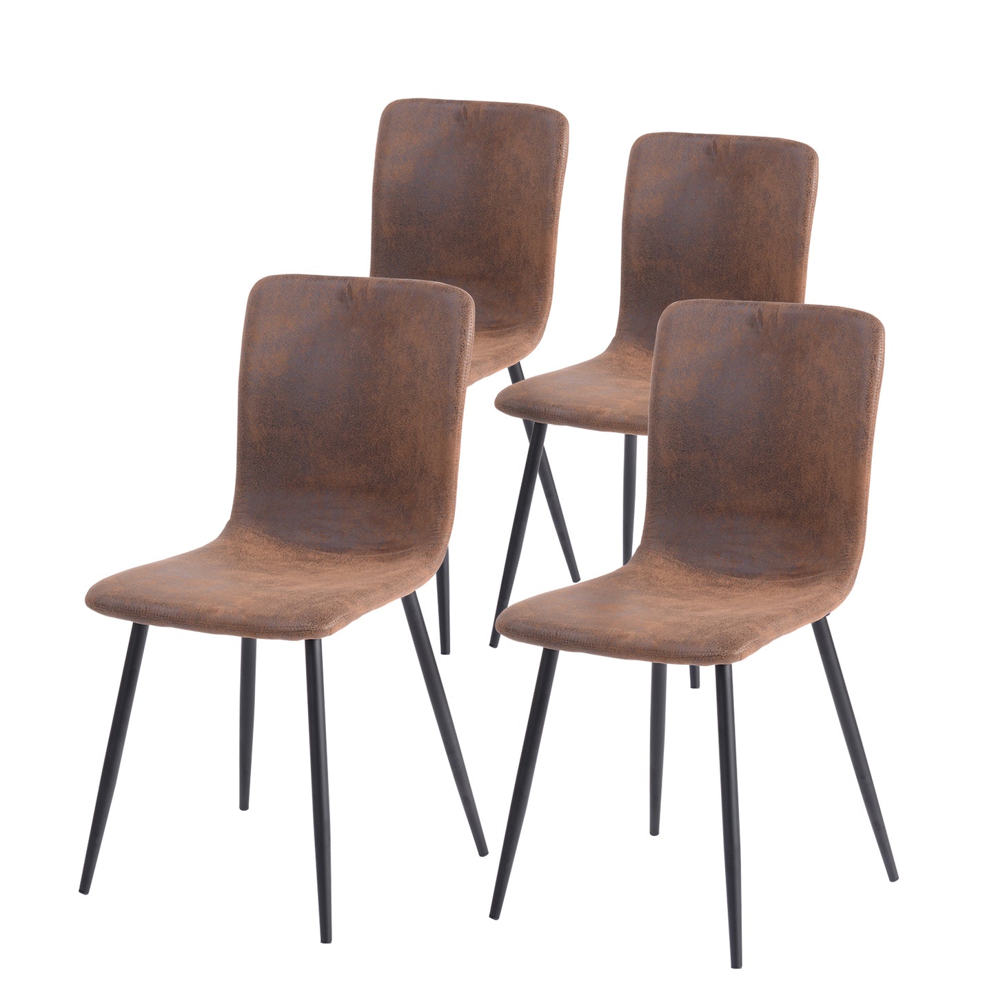 Lot de 4 Chaises de Salle à Manger en Suède avec Pieds en Métal - Marron