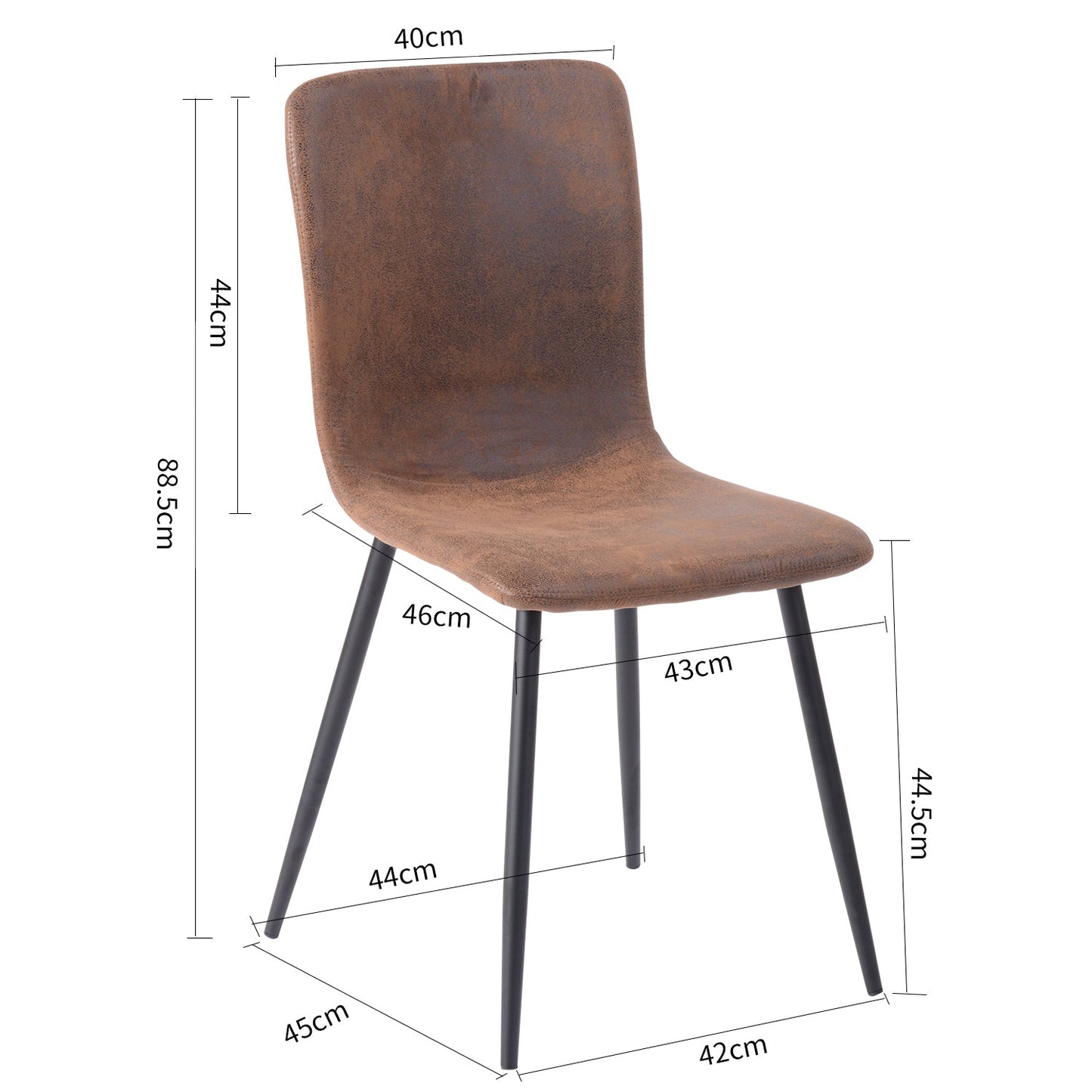 Lot de 4 Chaises de Salle à Manger en Suède avec Pieds en Métal - Marron