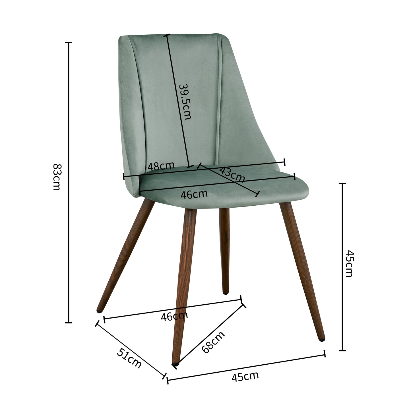 Lot de 2 Chaises de Salle à Manger en Velours Vert Rétro de Style Scandinave