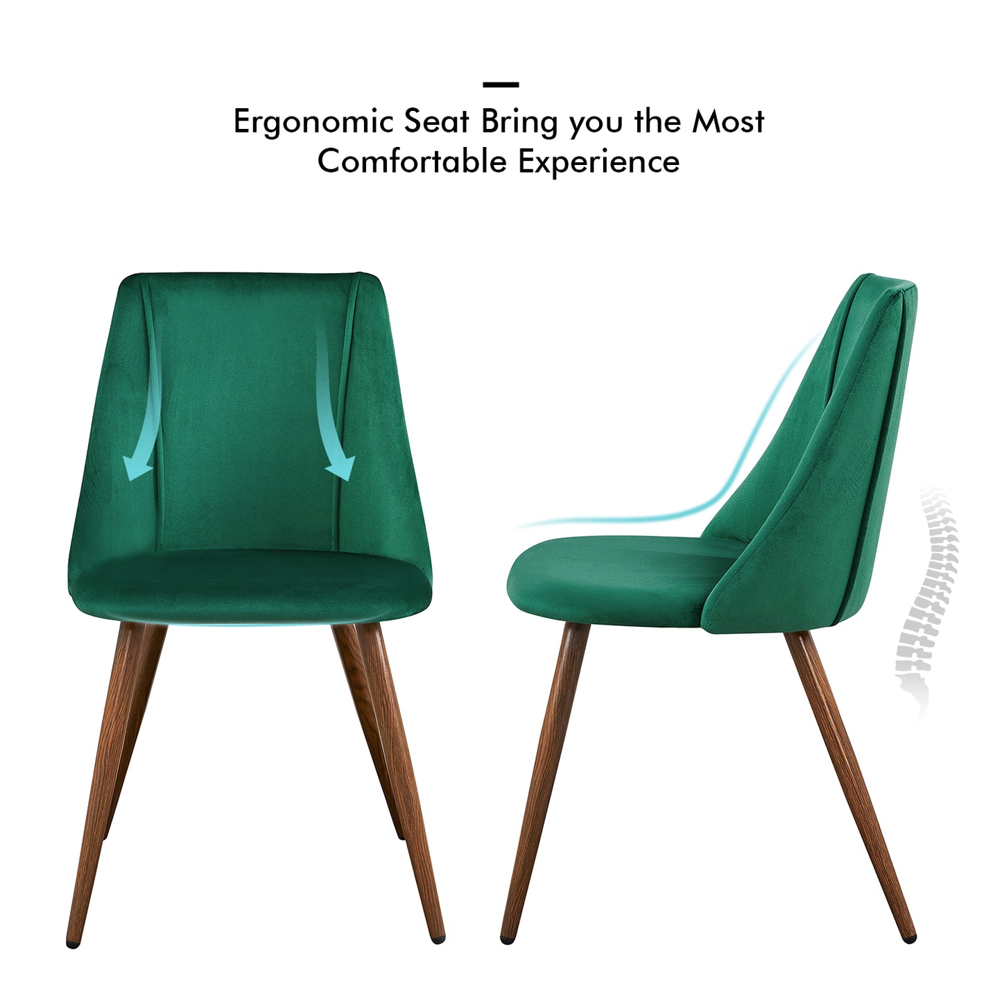 Lot de 2 Chaises de Salle à Manger en Velours Vert de Style Scandinave
