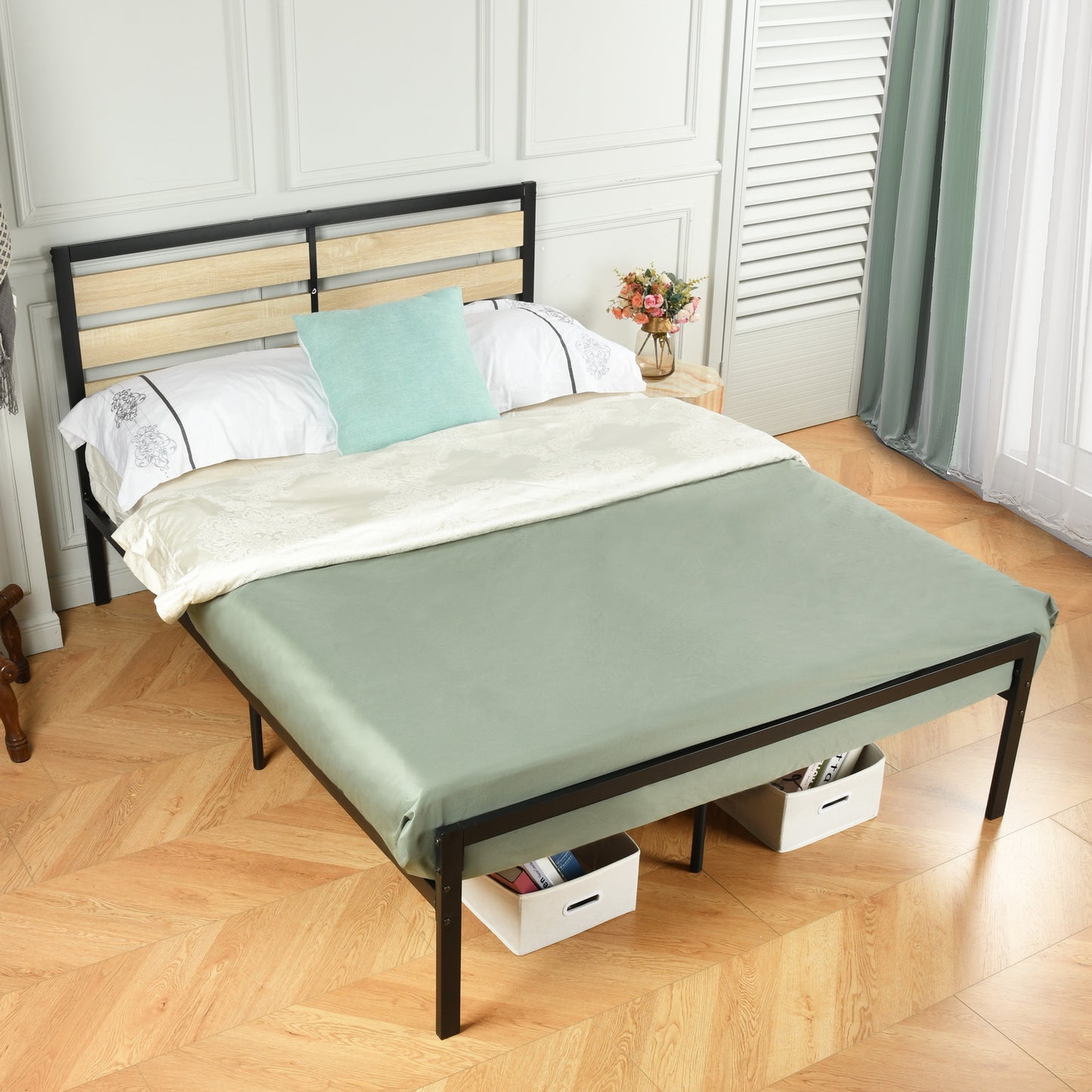 Lit double métal - 140x190cm - Marron - Classique