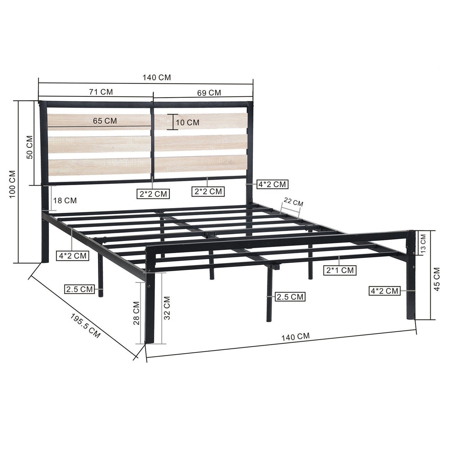 Lit double métal - 140x190cm - Marron - Classique