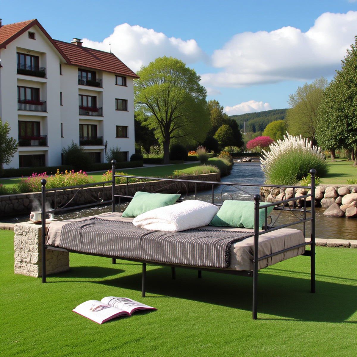 Canapé-Lit Simple en Métal - 90x190 cm - Noir