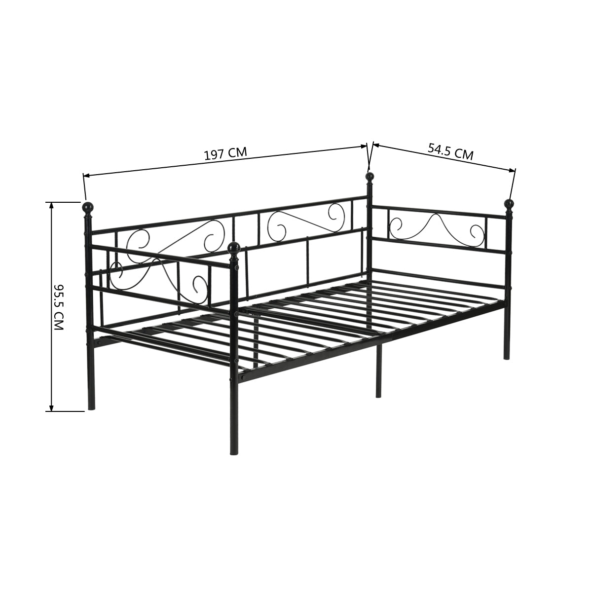 Cadre de Lit Simple en Métal - 90x190 cm - Noir